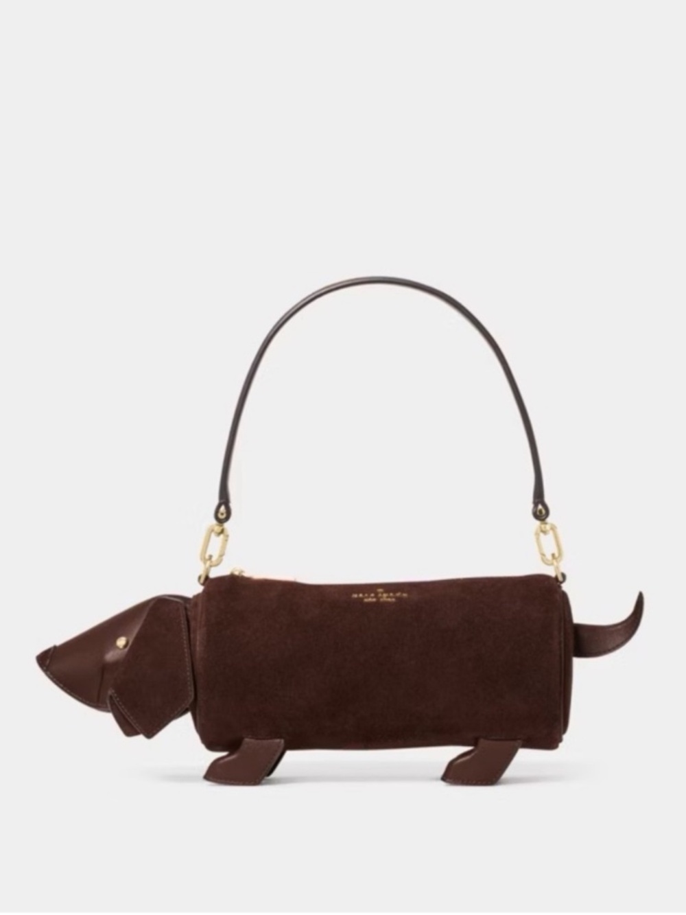 Kate Spade Charlie Dachshund Dog Suede Crossbody Bag Brown